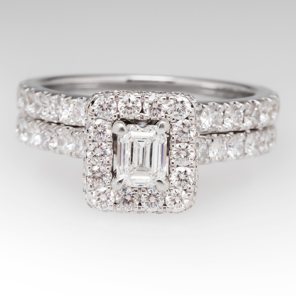 Neil Lane Diamond Halo Wedding Ring Set 14K White Gold