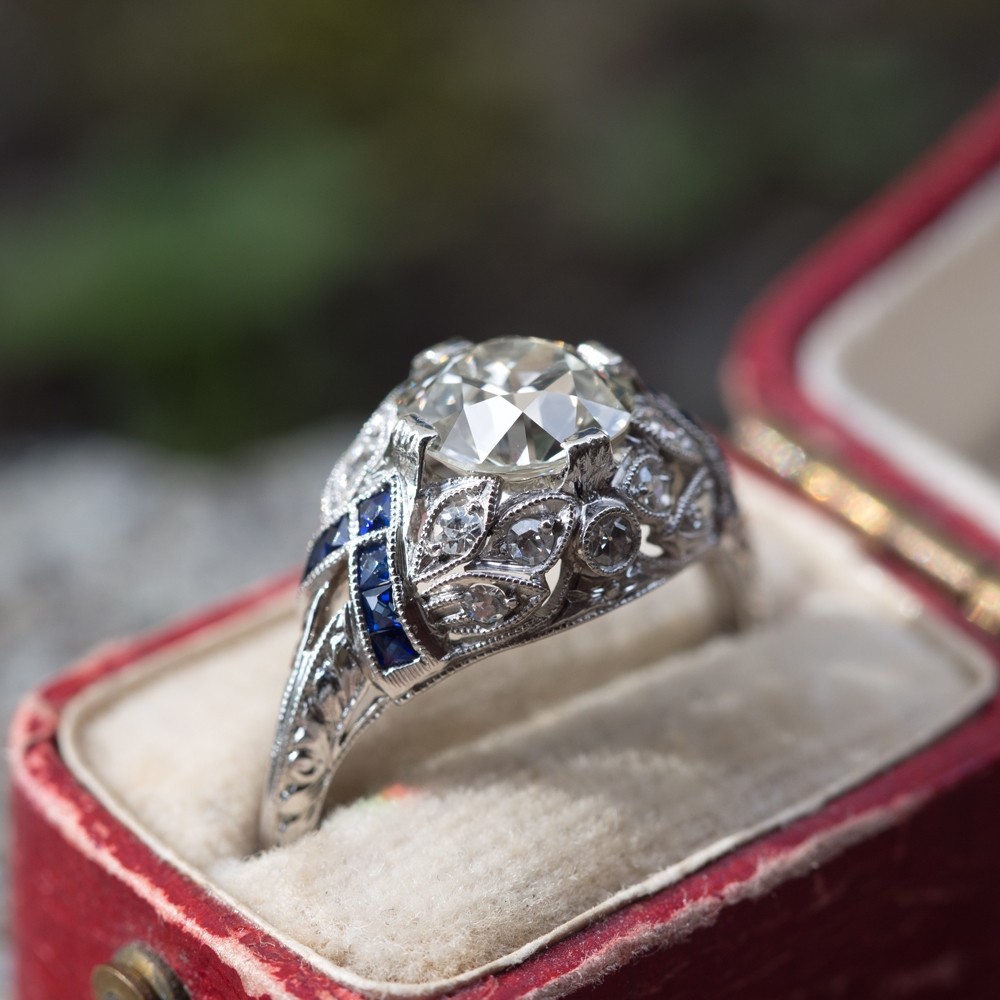 Art Deco Engagement Rings Old Cut Diamond w/ Colored Accents Art Deco Engagement Rings Old Cut Diamond w/ Colored Accents