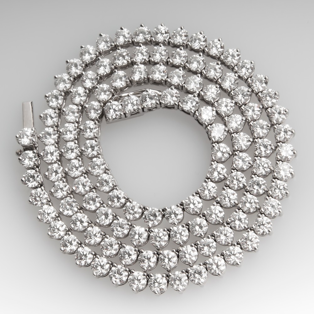 23 Carat Round Brilliant Diamond Tennis Necklace 18K