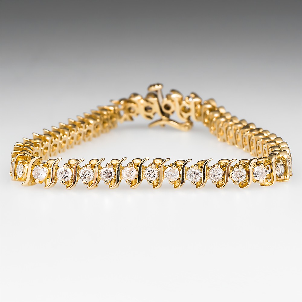 "S" Link 4 Carat Diamond Tennis Bracelet 14K Gold