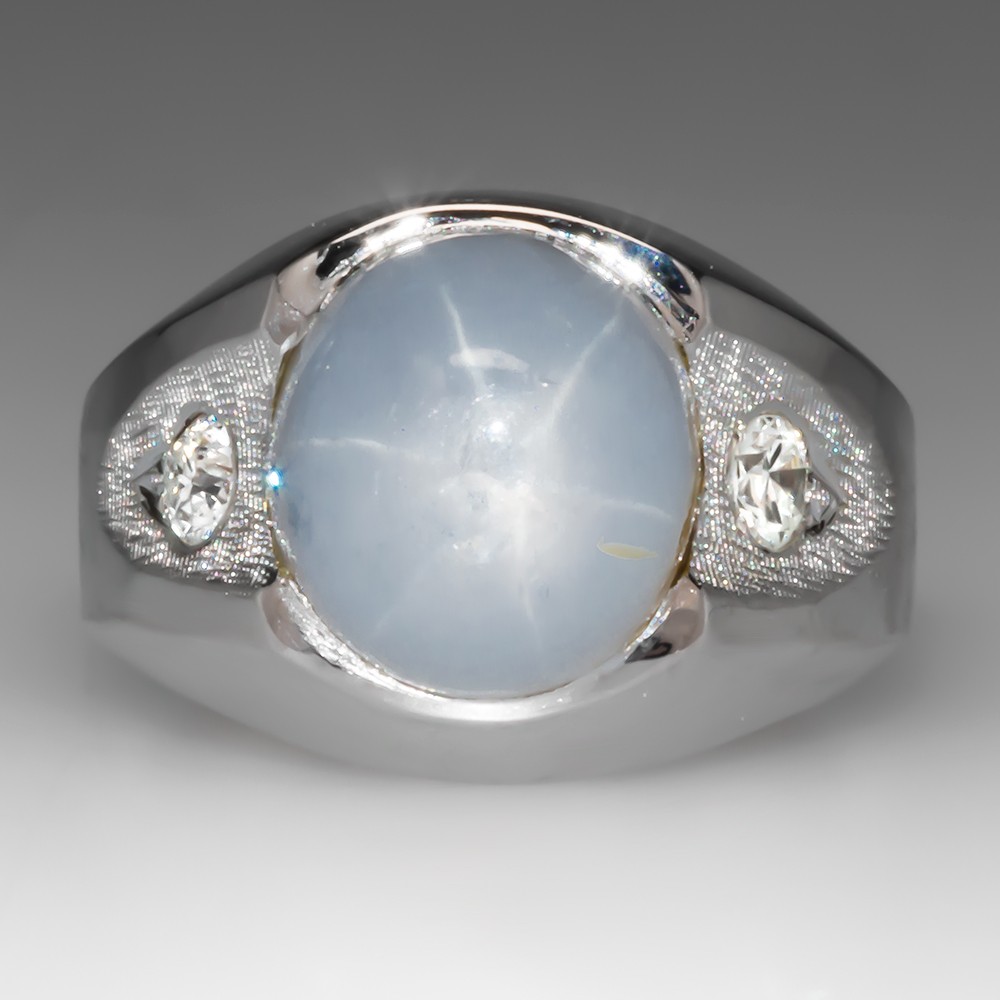 Mens White Star Sapphire Diamond Ring