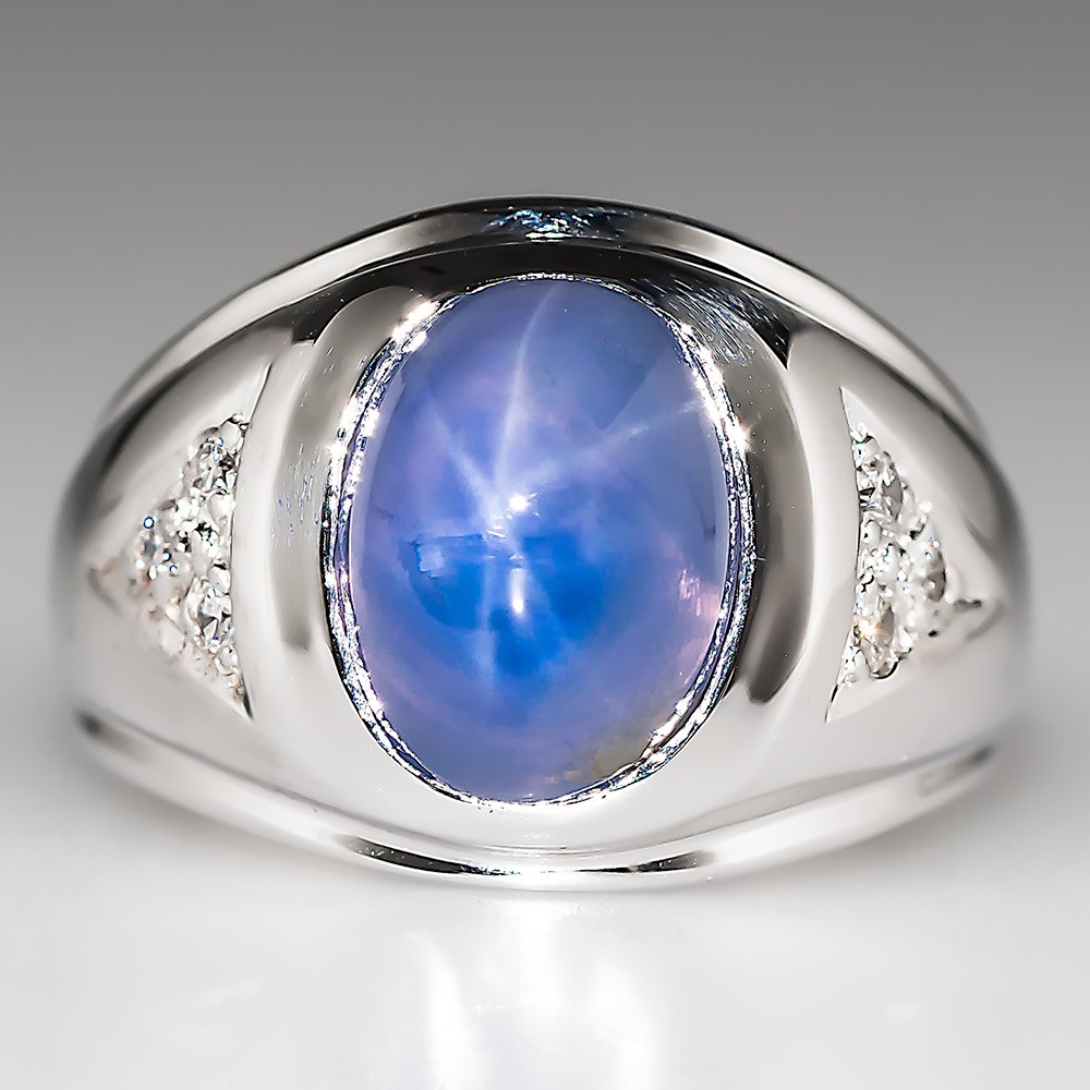 Vintage Mens 9 Carat Untreated Blue Star Sapphire Ring 14K Gold