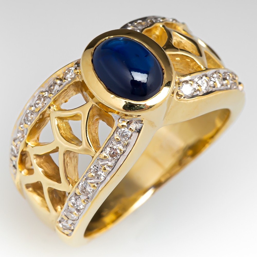 Details about   Blue Sapphire Cabochon Charm Set In 14K Yellow Gold 