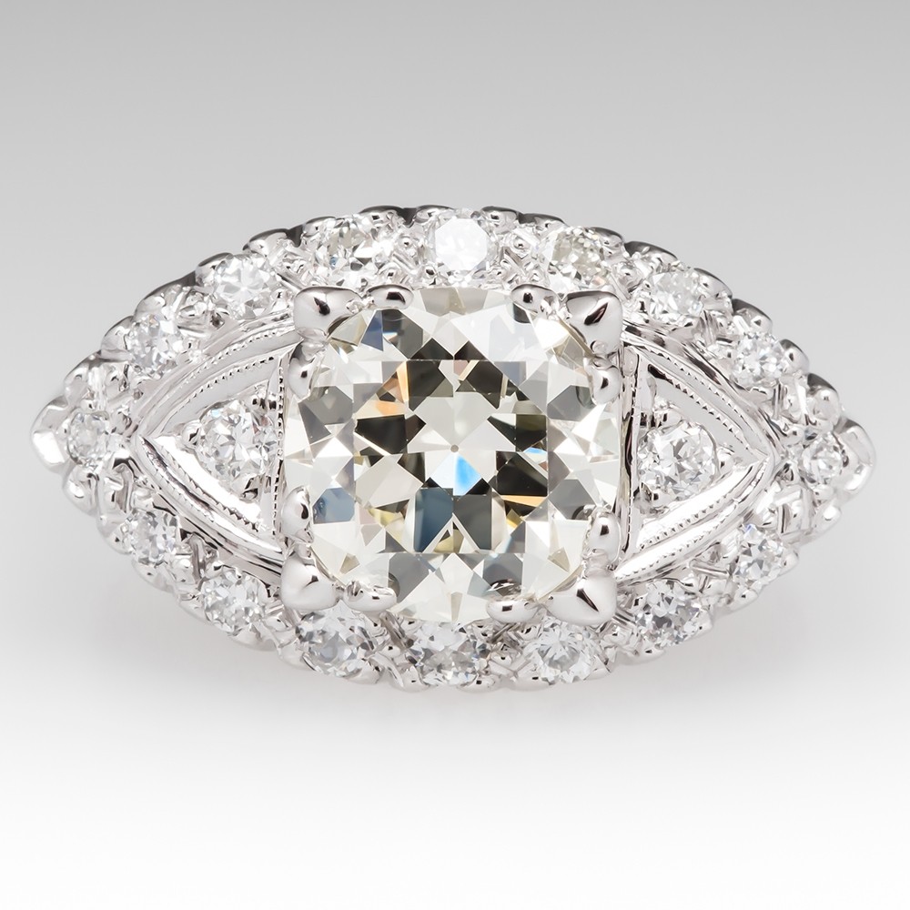 Beautiful Transitional Cut Diamond Ring Platinum Late Art Deco