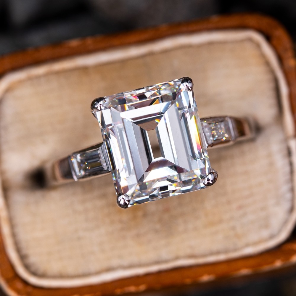 Vintage Reproduction filigree ring Emerald Cut Near White Moissanite Silver Engagement Wedding ring for women
