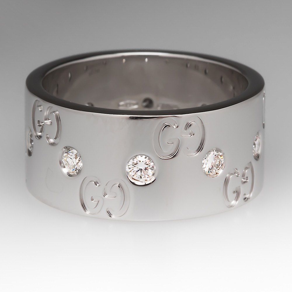 Gucci Icon Diamond Ring 18K White Gold, Size 6