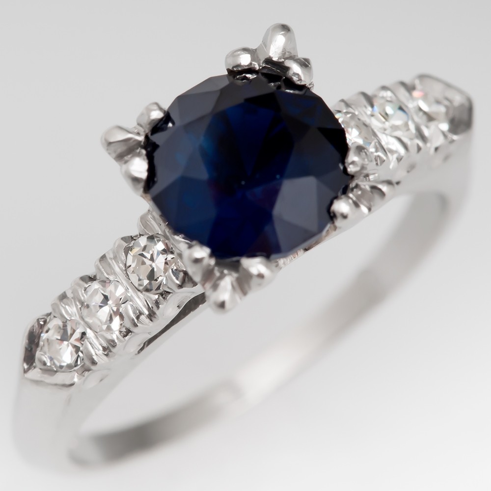 dark-blue-sapphire-ring-vintage-platinum-diamond-mounting