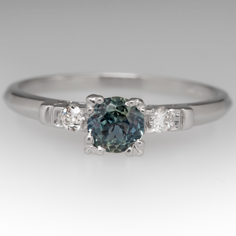 1/2 Carat Montana Sapphire Engagement Ring Vintage Platinum Mount