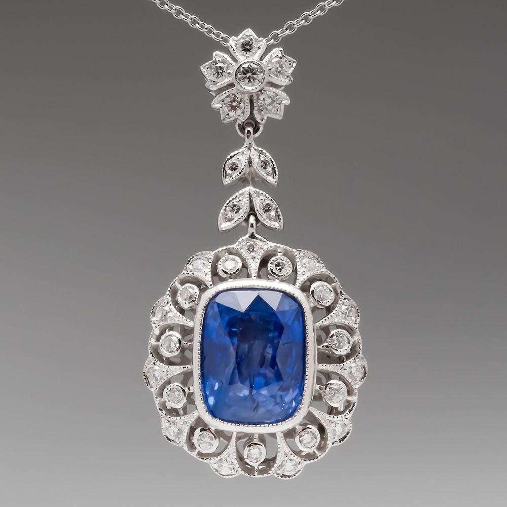 6.6 Carat Light Blue Sapphire & Diamond Pendant Necklace 18K