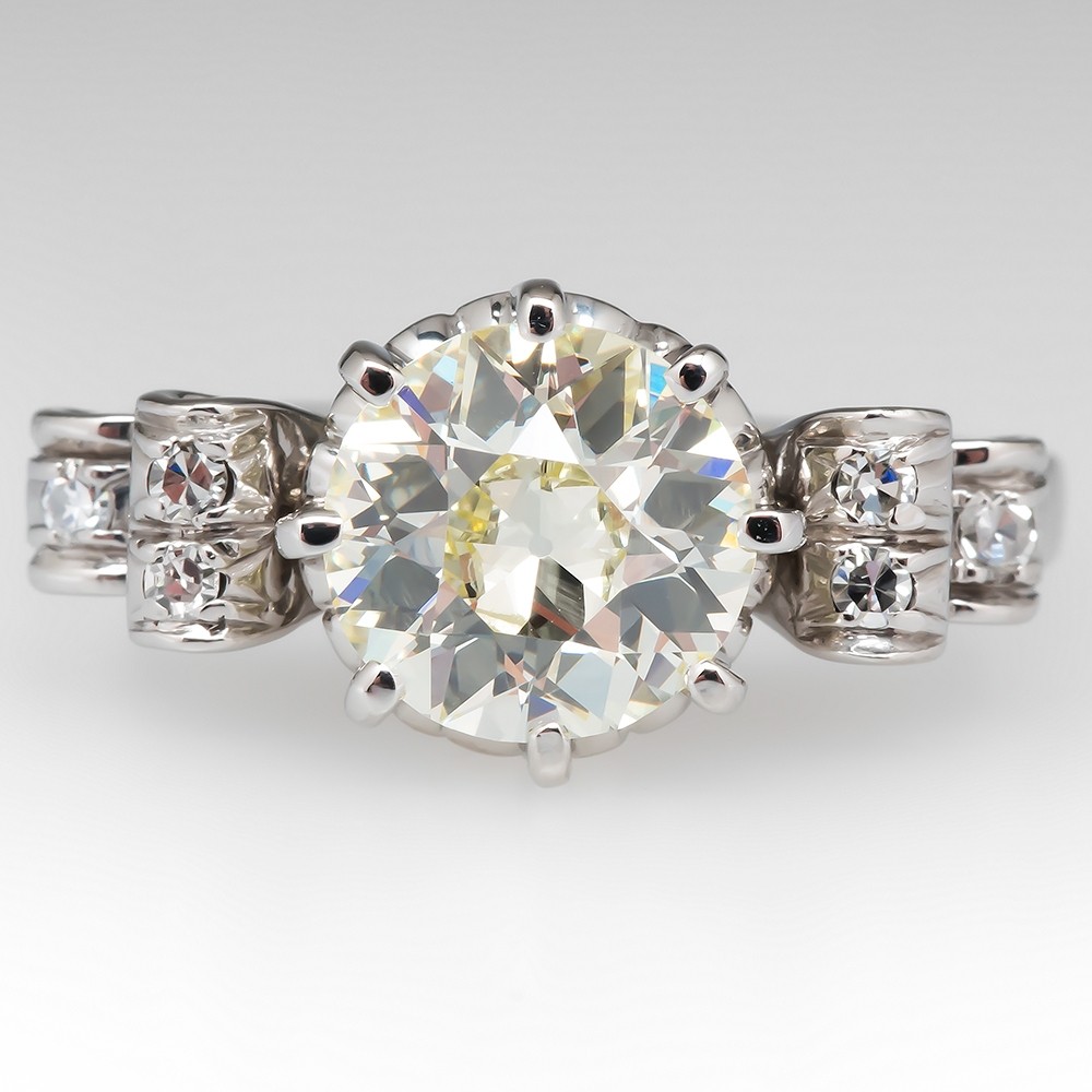 1930's Art Deco Old Euro Cut Diamond Engagement Ring Palladium
