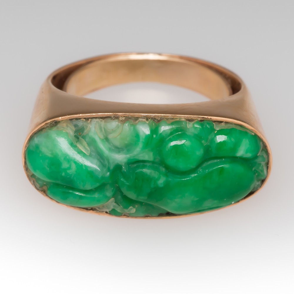 Burmese Jadeite jade carved ring size 9.5 25 carats USA 20 x 12 x2mm 