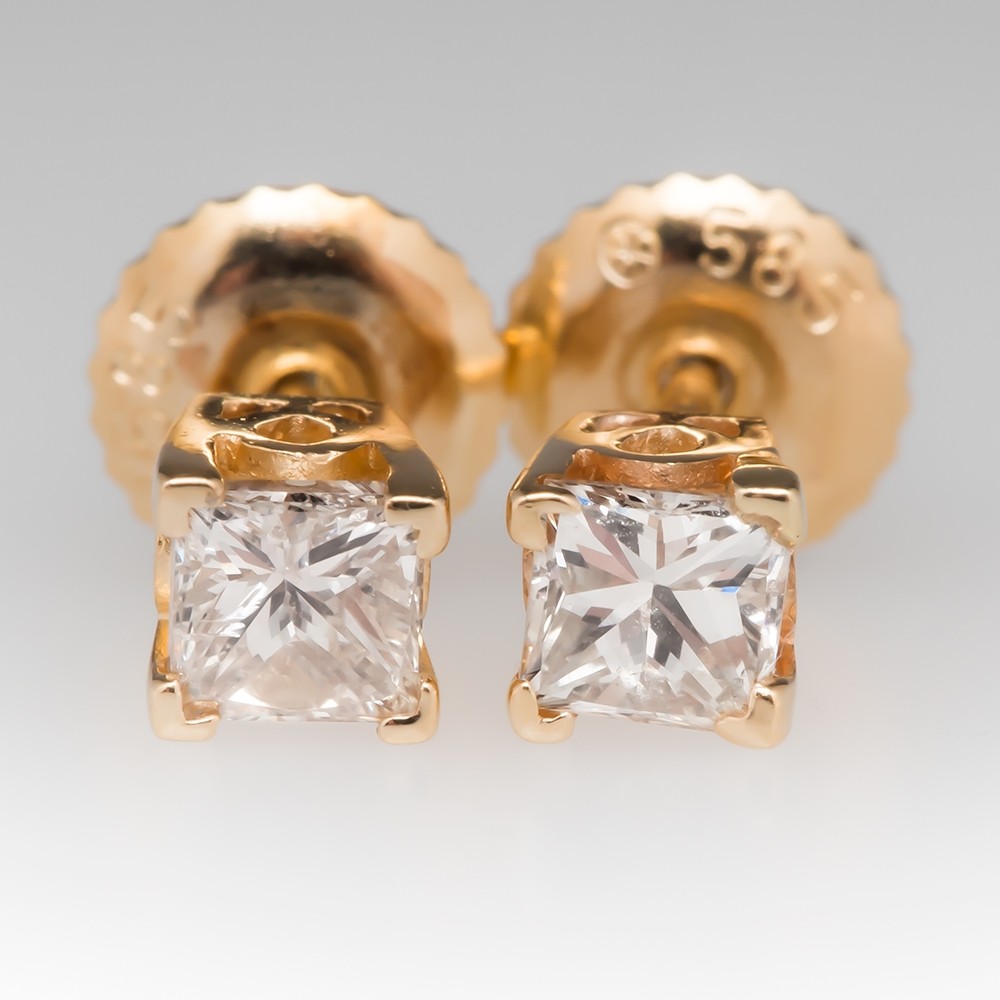 PARIKHS Princess Cut Diamond Stud Premium Quality in 14K Yellow Gold 0.30 ctw, SI2 clarity 