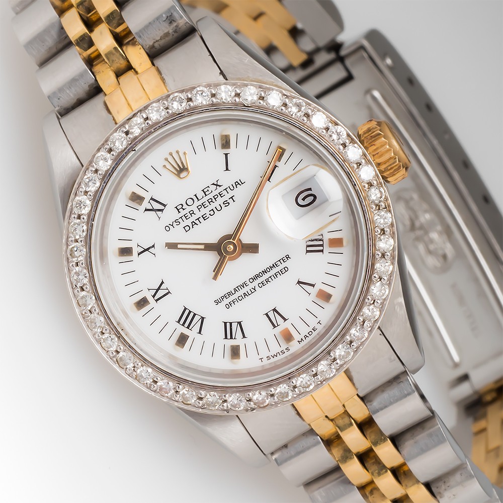 Ladies Two-Tone Rolex Datejust Watch 69173 Diamond Bezel