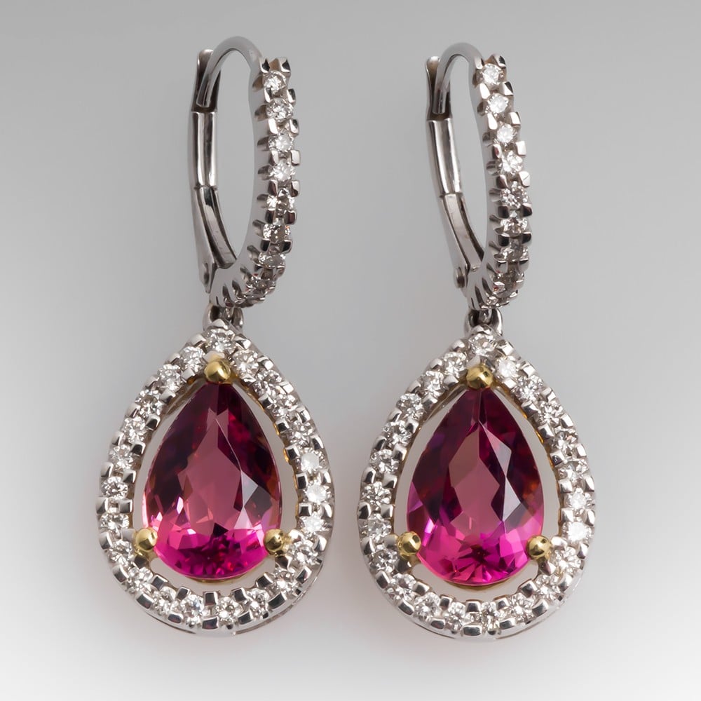 Simon G Pink Tourmaline Earrings Diamond 18K White Gold