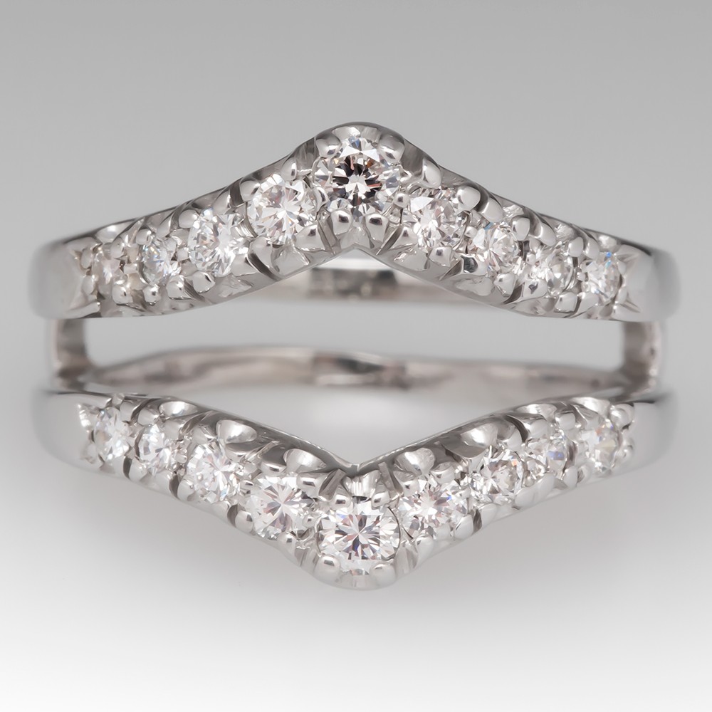 Vintage Diamond Wedding Ring Guard 14k White Gold