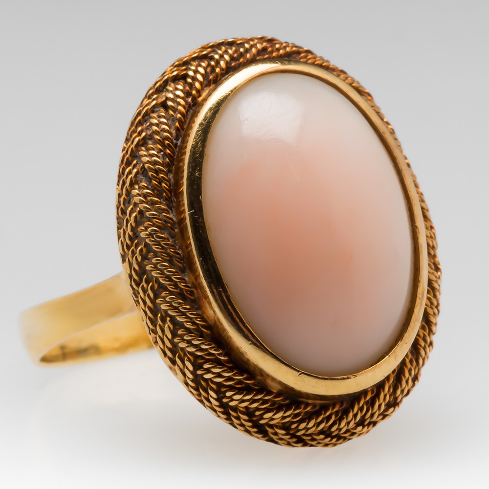 Vintage Estate 14k Solid Yellow Gold 1ctw Angel Skin Coral Band Ring