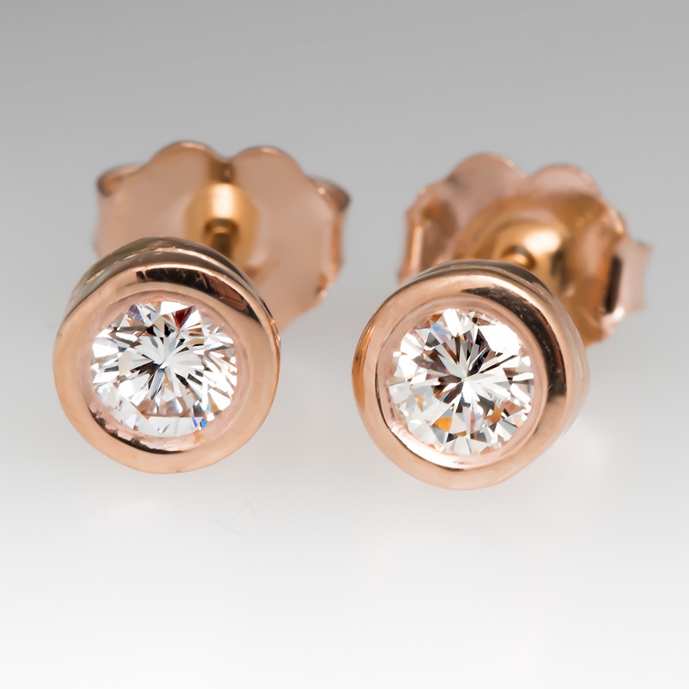 K Rose Gold Bezel Diamond Stud Earrings Ctw