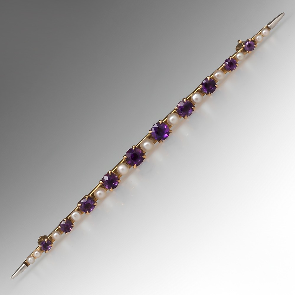 Estate Jewelry 14k Yellow Gold Pin with Amethyst
