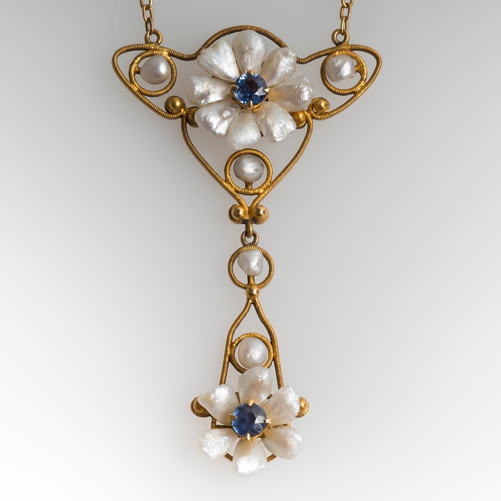 Pearl \u0026 Sapphire Necklace 14K Gold 