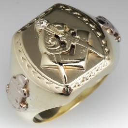 Antique Mens Masonic Ring Heavy 14K Gold Circa 1927