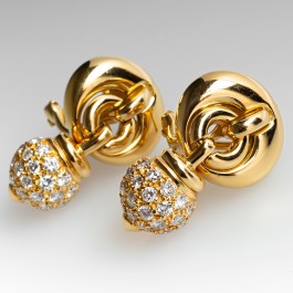 18K Yellow Gold & Diamond Dangle Earrings