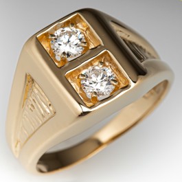 Men's 2 Stone Diamond Ring 14K Yellow Gold