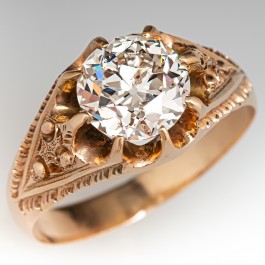 Victorian Diamond Engagement Ring w/ Engraved Details 2.04ct L/I2 GIA