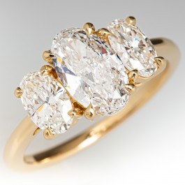 Three Stone Oval Diamond Engagement Ring 14K Yellow Gold 1.07ct F/I2 GIA