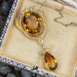 Wonderful Vintage Citrine Necklace 14K 
