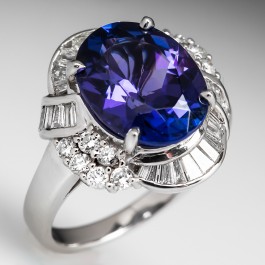 tanzanite ring diamond cocktail carat platinum oval