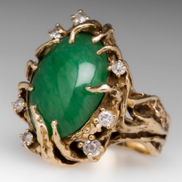 Vintage Jadeite Jade  Cocktail Ring  14K