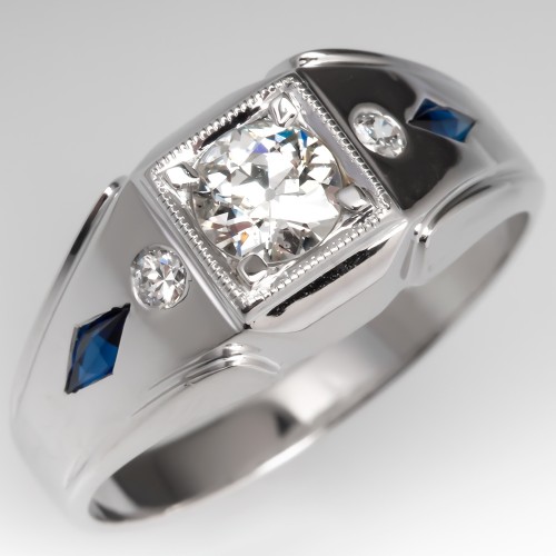 Vintage Estate Men S Jewelry Eragem Mens Vintage Old Euro Diamond Shire Band Ring 18k White Gold